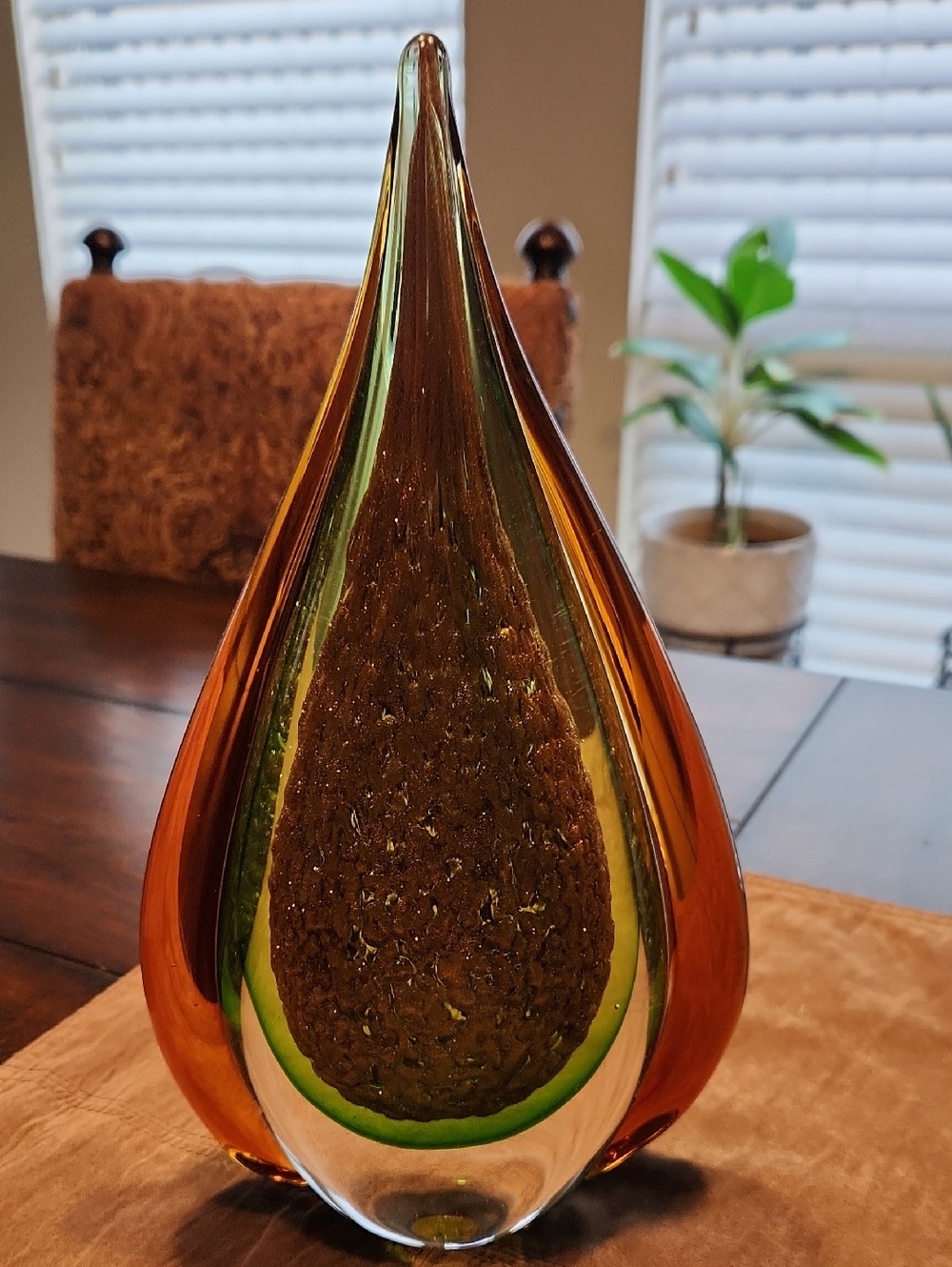 Murano-Sommerso 11.5" Teardrop Sculpture – Gold Aventurine & Bullicante - Picture 3 of 6